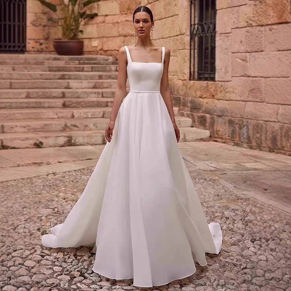 Elegant Satin Light Wedding Dress New Simple A-Line Slimming High-End Photo Shoot Dress