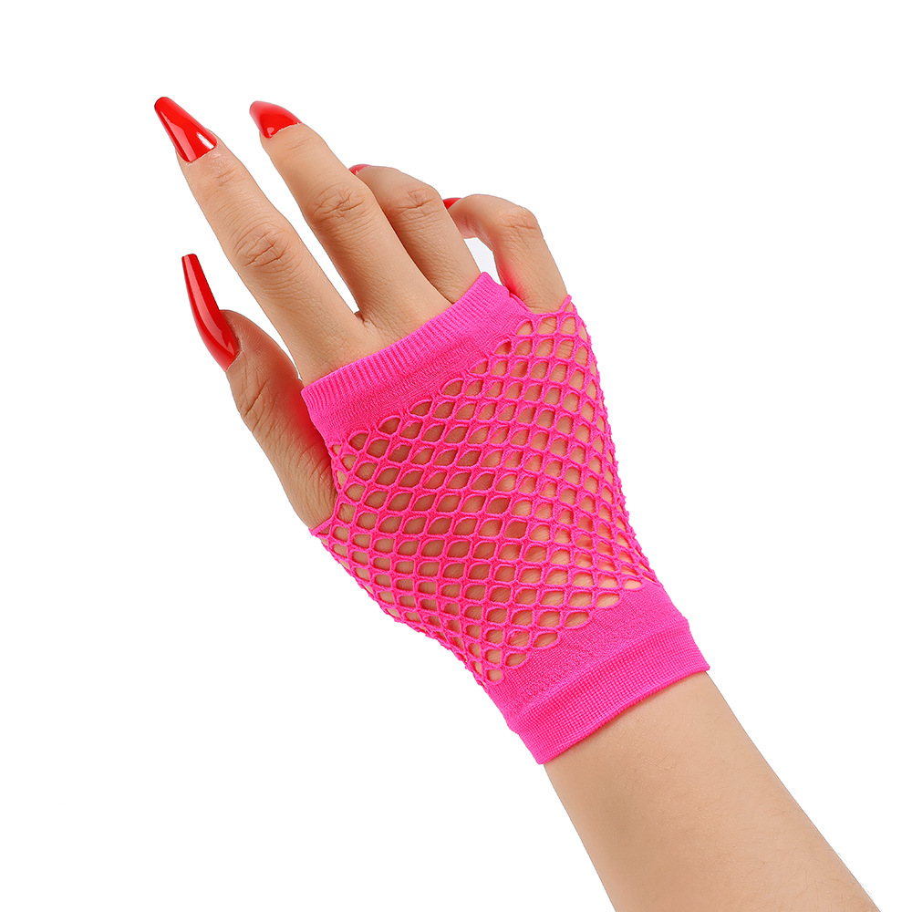 Guantes de red de pesca cortos, clubes nocturnos, guantes elásticos sexys multicolores, guantes de malla punk, guantes huecos de Halloween
