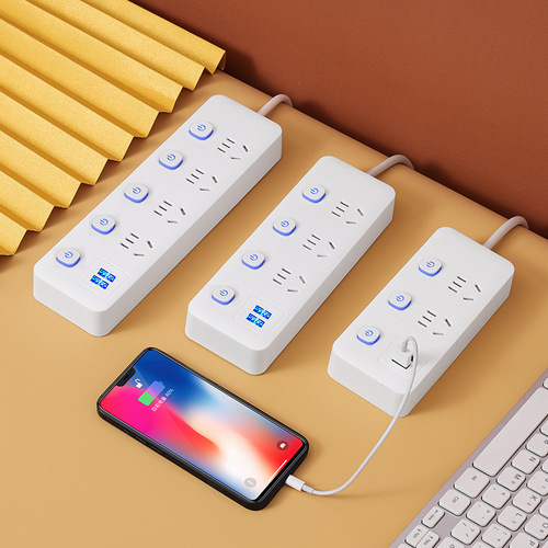 New national standard household pure copper socket plug-in row long line USB plug-in strip with switch multi-functional multi-hole plug-in board drag line board