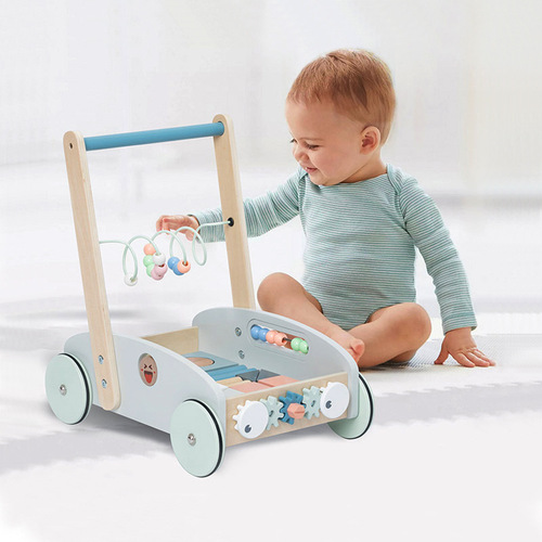 Toddler early education educational wooden walker anti-rollover stroller multi-functional baby building block toy