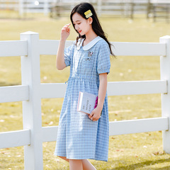 9937少女網格連衣裙夏季新款女童大童初中學生高中女生學院風裙子
