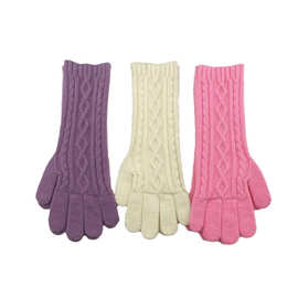 麻花纹加长加厚防滑无缝一体机针织保暖日韩女士骑行毛线秋冬手套