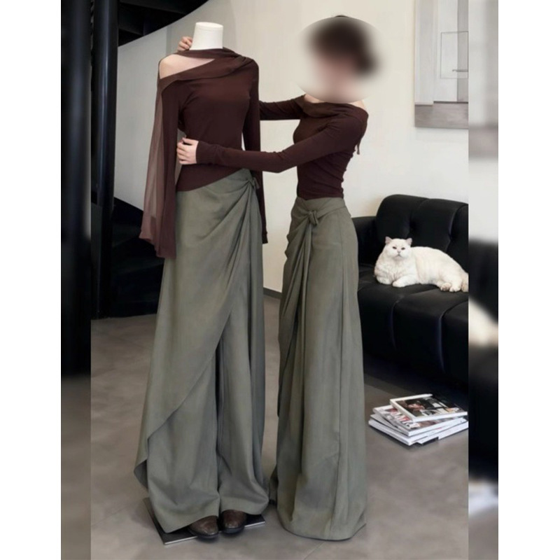 In-Stock Manufacturer Wholesale Melard Slimming Knit Sweater Irregular Drape Suit Wide-Leg Pants Set for Women