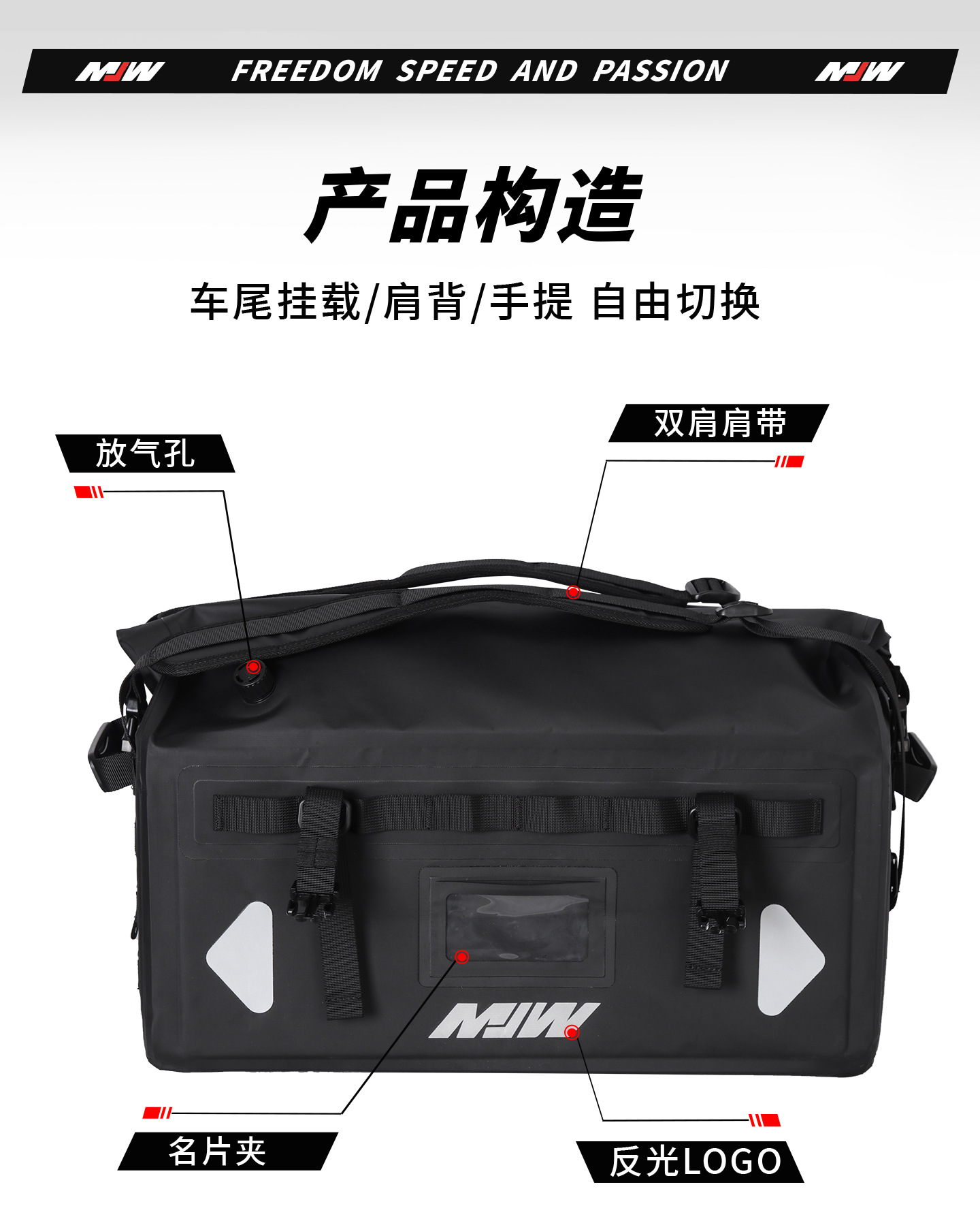 Mjw38L Three-Dimensional Expansion Bag Motorcycle Waterproof Bag Long-Distance Motorcycle Travel Bag Rally Car Off-Road Rear Tail Bag