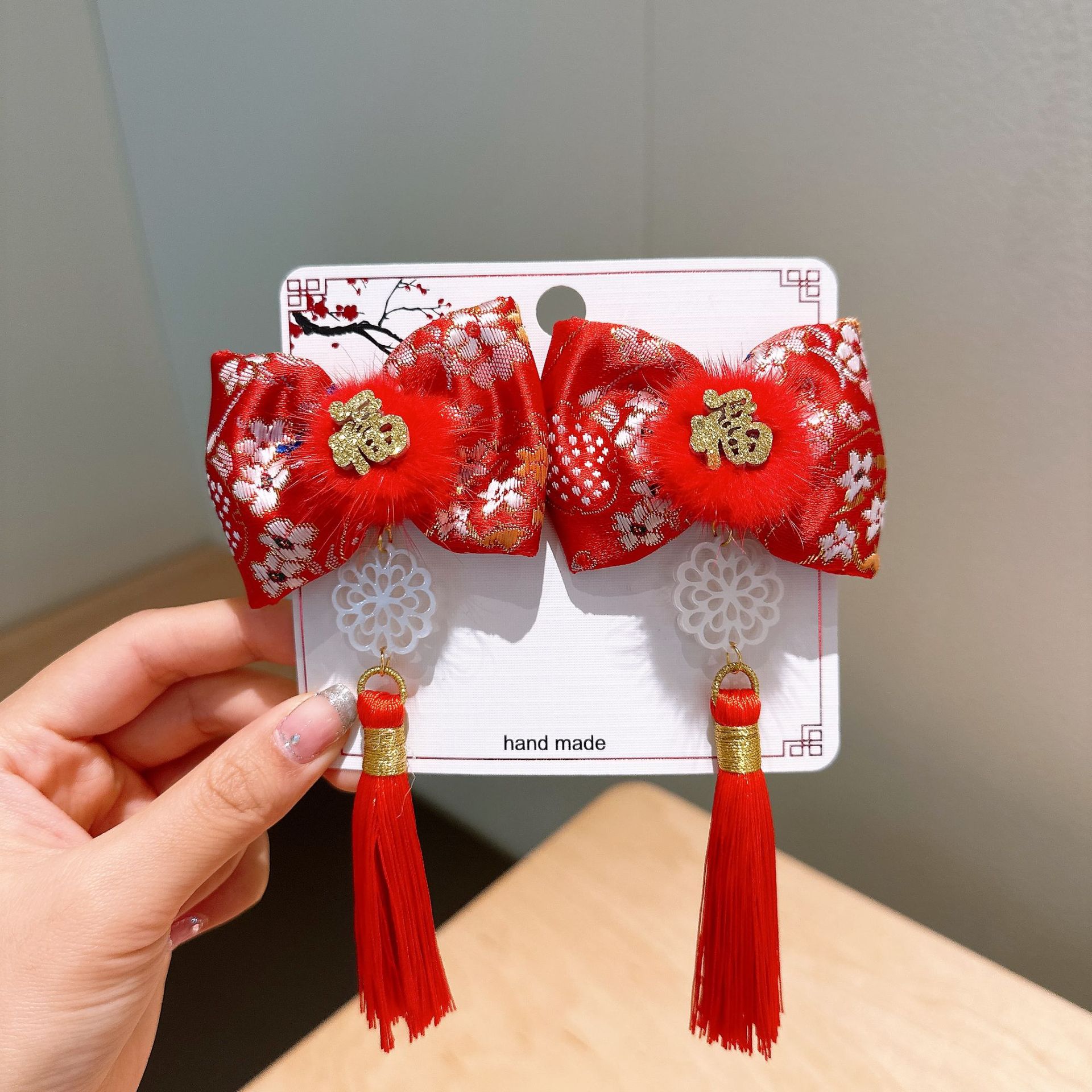 Año Nuevo horquilla accesorios para el cabello de los niños Hanfu estilo antiguo borla arco horquilla niña bebé peluca trenza cabeza Accesorios