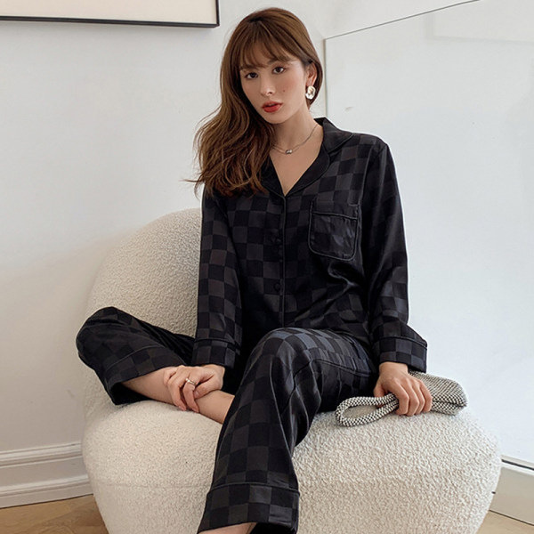 블랙 격자 무늬 더블 롱