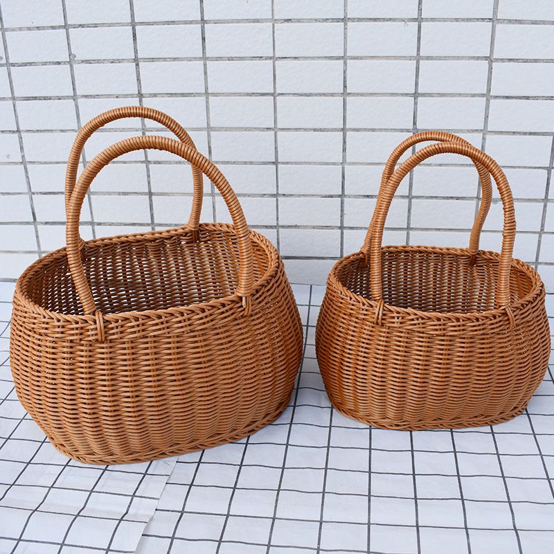 Cesta de picnic cuadrada de plástico tejido de imitación de caña PP canasta de compras canasta de recoger frutas canasta de frutas image 5