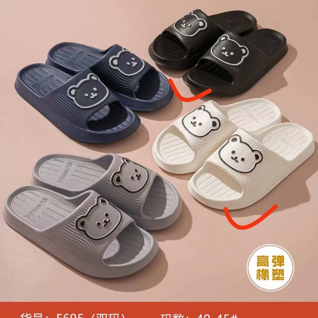 Мужские и женские летние экскременты с тонкой полоской, Нескользящие тапочки для любителей, милые мягкие сандалии на толстой подошве из ЭВА с милым медведем