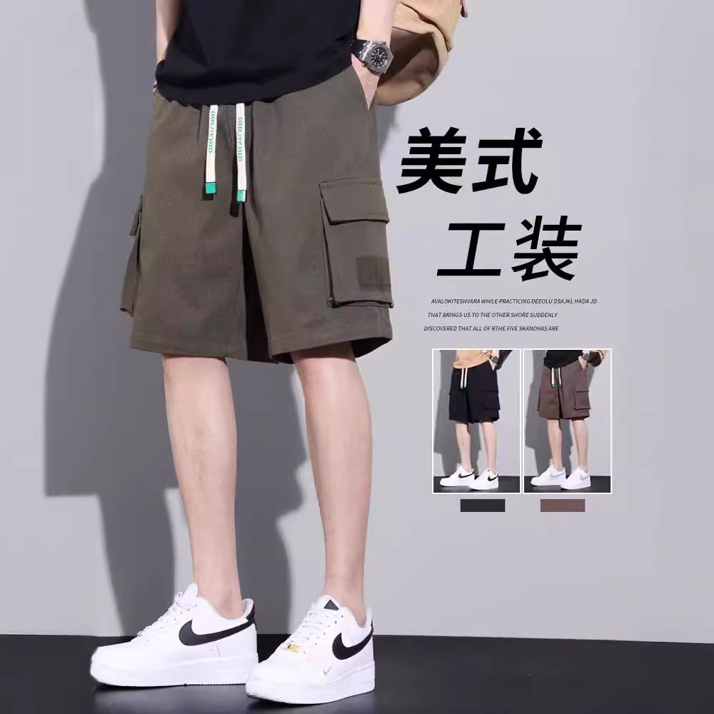 American Style Workwear Shorts Men's Summer Thin Loose plus size Plus-sized Casual Pants Army Green Banned Pants