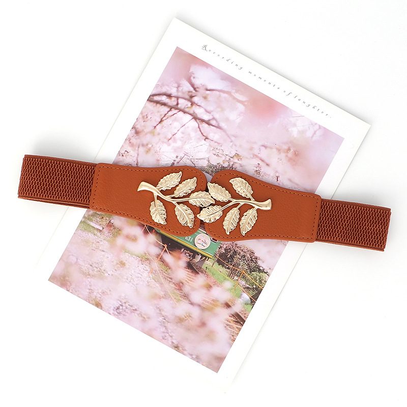 Cinturón Ancho con Hoja Dorada para Mujer de Cuero Sintético para Vestidos image 10
