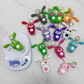 跨境兔子弹耳卡通萌钥匙扣挂件按压硅胶挂饰钥匙圈小礼品解压玩具