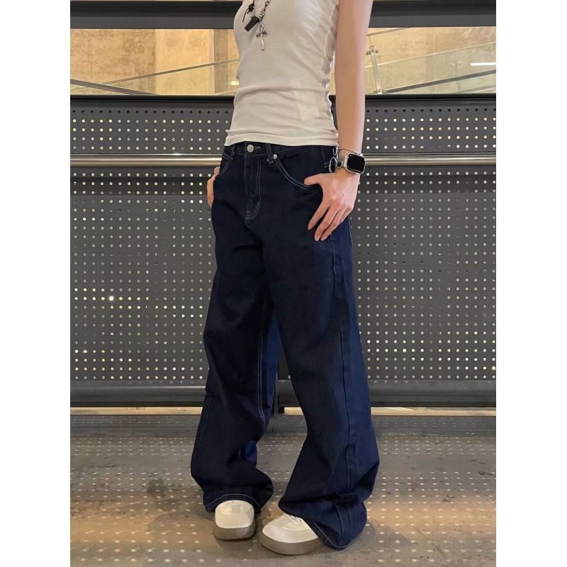 175 Tall Women's Long Pants 180 Denim Wide-Leg Loose Pants for Women Autumn and Winter Straight Pants Dark Blue High Waist