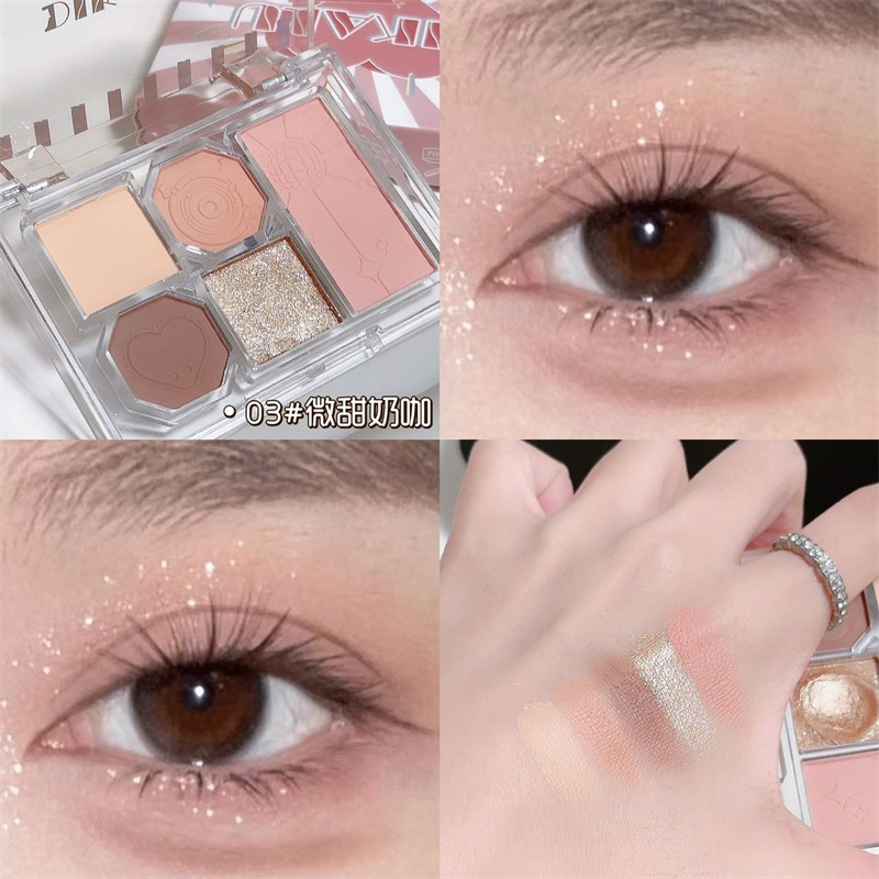 DIKALU Ojos brumosos suaves, paleta de sombras de ojos de cinco colores, placa de maquillaje polarizada nacarada mate, INS para estudiantes
