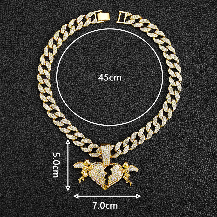 Daily Occasion Hip-Hop Angel Heart Shape Alloy Inlay Rhinestones Unisex Pendant Necklace Necklace Pendant Men Pendant Necklaces