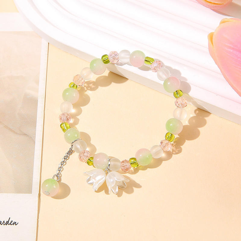 S044-핑크 그린 그라데이션 은방울꽃 팔찌#SZ312용