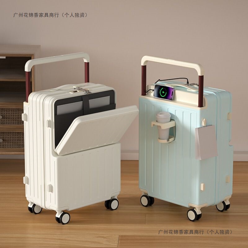 Kathleen Cathleen Front Opening Suitcase Women's Business Suitcase Fashionable Wide Trolley Multi-Functional Password Box