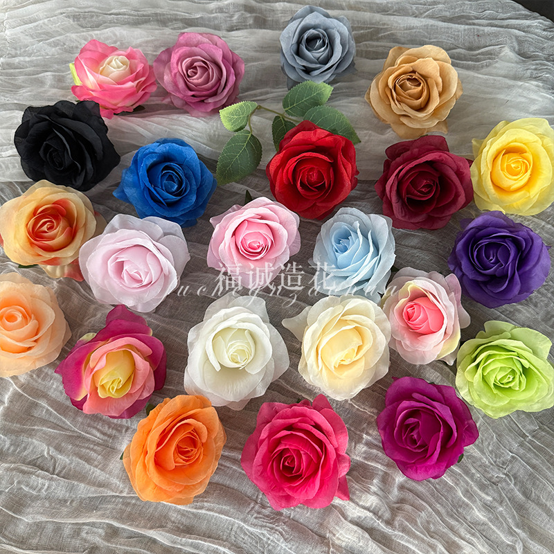 DIY玫瑰花头仿真花玫瑰花朵装饰花簪花插花玫瑰瀑布厂家批发假花