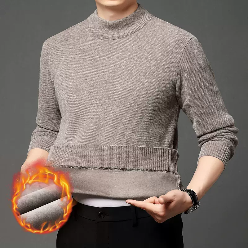 一体绒加厚雪貂绒男士毛衣2025秋冬季新款半高领保暖打底针织衫男