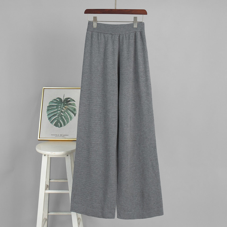 Bộ áo cardigan dệt kim khóa kéo phối quần dài ống rộng nữ — màu bột yến mạch, màu nâu, màu xám, trắng chi tiết 8