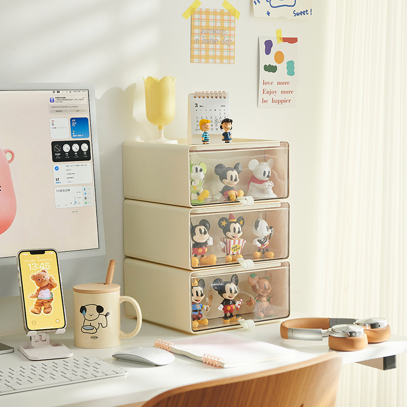 Desktop Superimposed Pull-Out Bubble Mart Storage Box Doll Display Cabinet Dust-Proof Doll Figure Display Stand