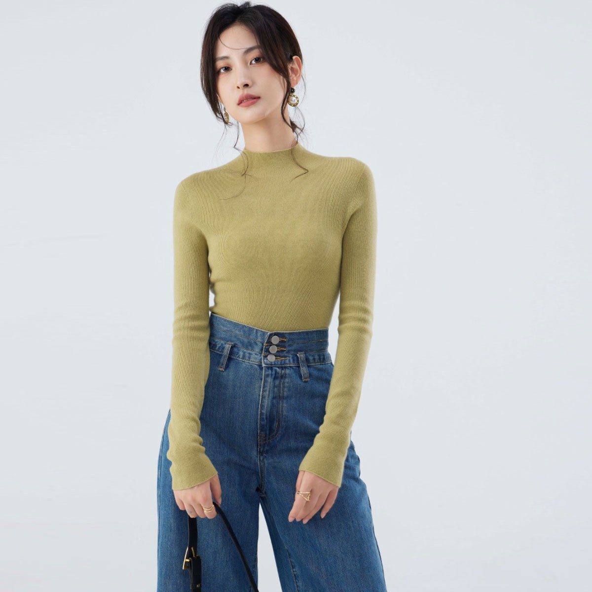 洗濯機で洗えるシームレス18針精編ニットベースレイヤー100%ピュアファインウールセーター女性用秋冬ハイネックセーター