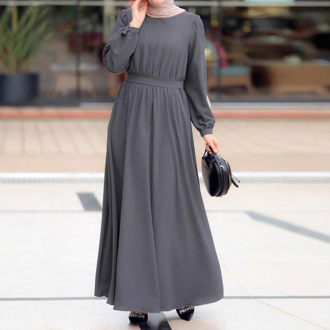 2025 New Middle Eastern Cross-Border Muslim Women's European And American Fashion Slim-Fit Long Dress Abayas Robe_ecoleips.com