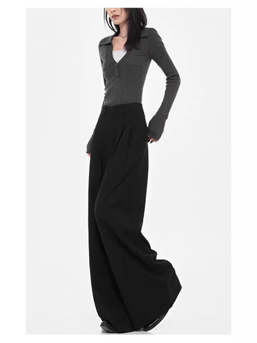Autumn new style professional suit pants for women, black high-waist ol commuting loose wide-leg casual hanging a-line pants
