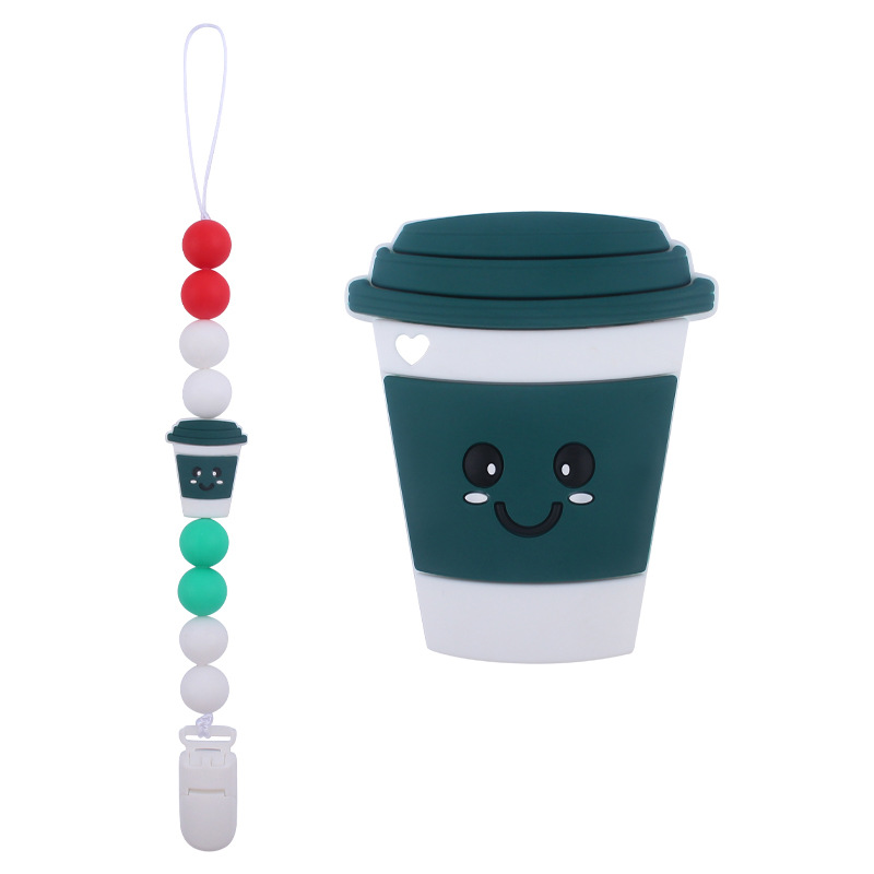 Nuevo bebé suministros de dibujos animados taza mordedor calmante bebé DIY silicona chupete cadena mordedura molar traje