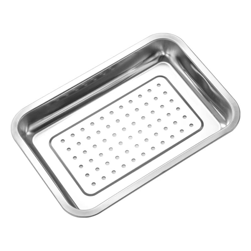 Qingwang ステンレス鋼漏斗パンチング長方形ティートレイ家庭用排水トレイ漏斗深蒸しトレイ濾過水排水トレイ|undefined
