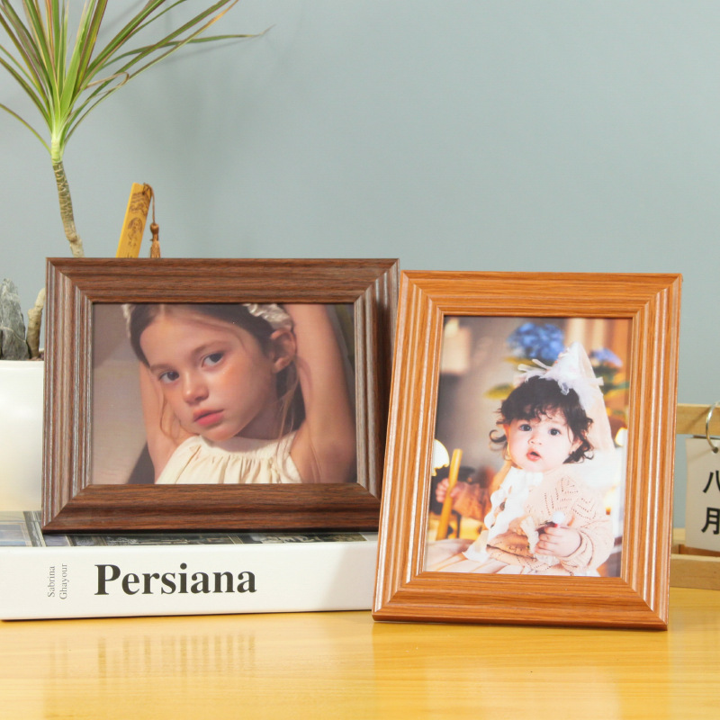 High-End Solid Wood Texture Safe Children's 7inch Photo Frame Display Simple 7inch Natural Wood Photo Frame Bedroom Ornament