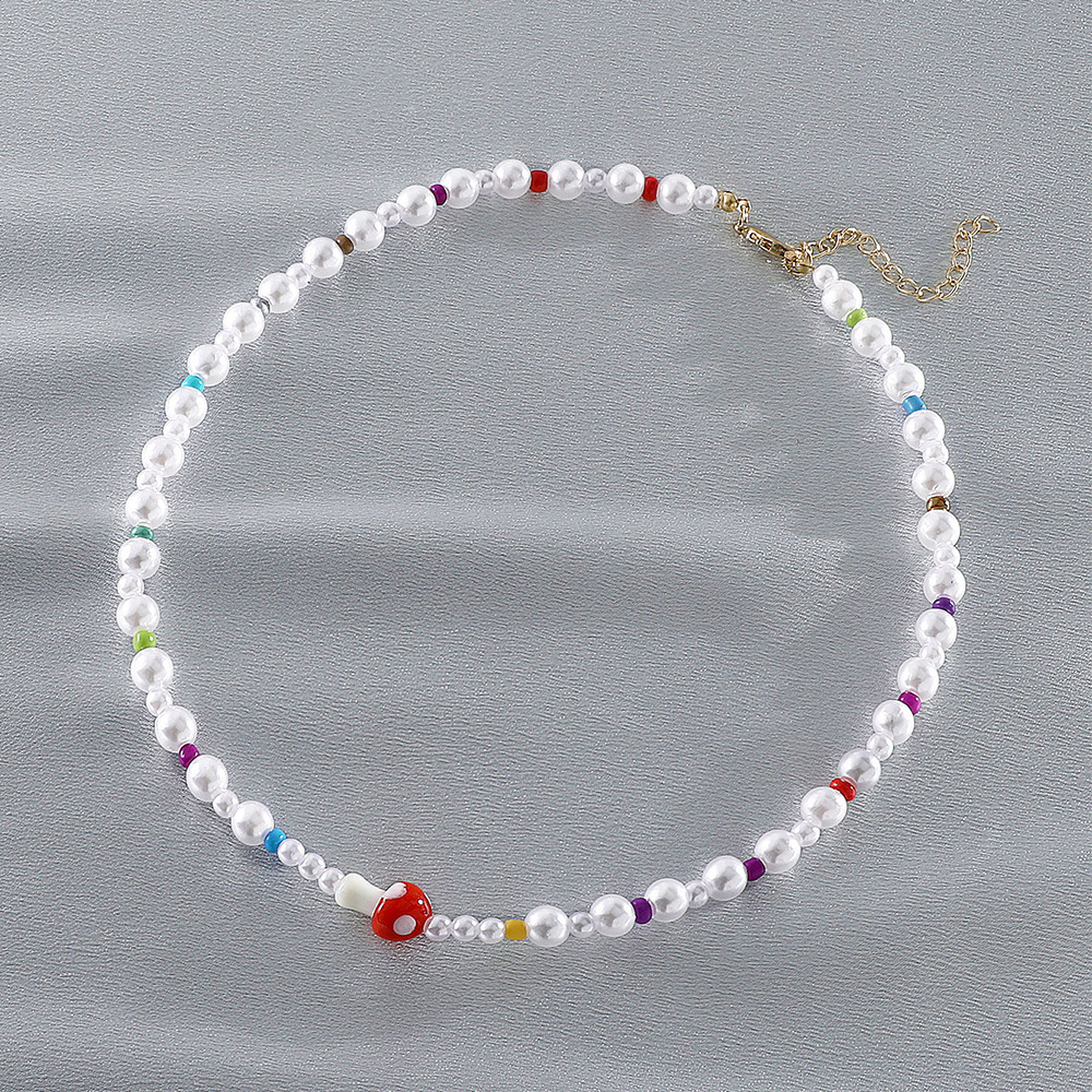 Fashion Bohemian Style Mushroom Pearl Colorful Beaded Clavicle Chain Necklace