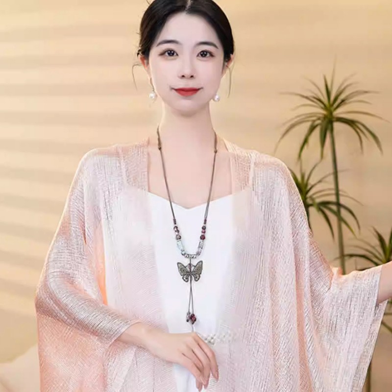 2026 New Spring and Summer Outerwear Scarf, Evening Decoration, Tassel Cape, Hollow-Out Sun Protection Shawl, Silk Scarf