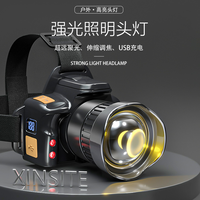 Luz transfronteriza al aire libre luz de pesca nocturna inducción lámpara de mina carga de emergencia USB iluminación inteligente montada en la cabeza faro zoom