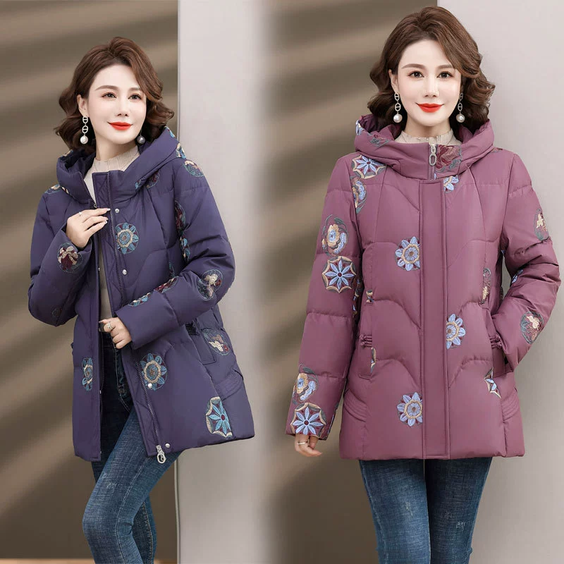 Зимний пуховик для матери, свободный утолщенный пуховик в западном стиле, новинка 2023 года, белая куртка на утином пуху для женщин среднего и пожилого возраста, 50 и 40 лет