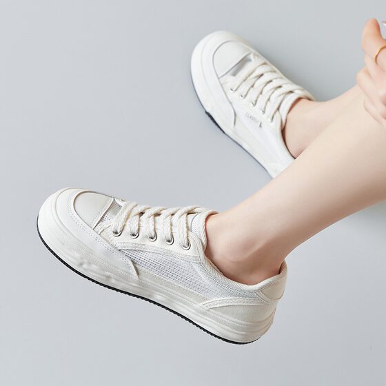 ZHR Mesh White Shoes Women's 2024 Summer New Light Flat Canvas Shoes Thin Breathable Women's Shoes with Skirt