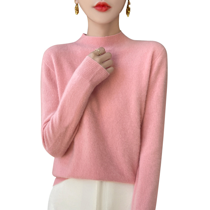 Nueva prenda de primera línea suéter de lana sin costuras jersey de cuello alto de las mujeres camisa de fondo de punto de Cachemira adelgazante de moda image 7