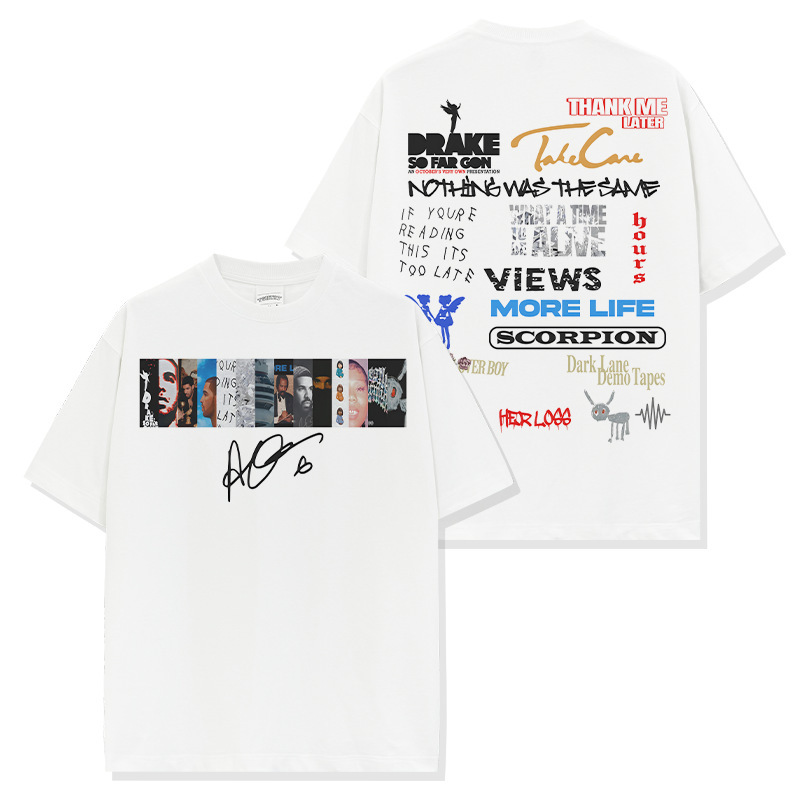 Cross-Border American Retro Drake Double-Sided Printed Round Neck Short-Sleeved T-Shirt Long-Sleeved Loose Hooded Sweatshirt Wholesale