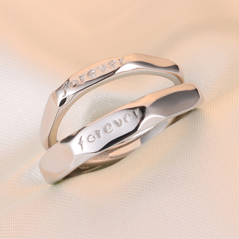 Japonés y coreano S925 plata esterlina joyería simple rombo geométrico letras inglesas anillo abierto hombres y mujeres pareja anillo