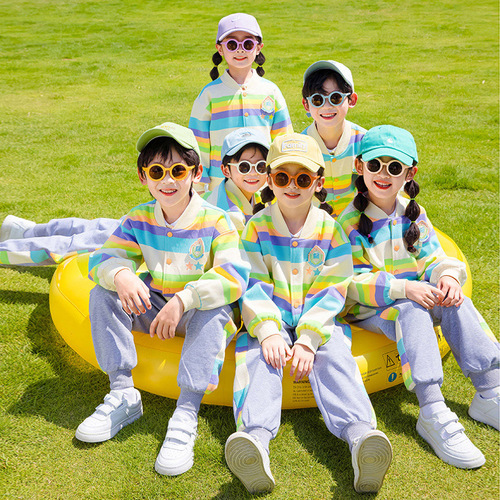 Rainbow sportswear set Spring and Autumn college style elementary school class uniform three-piece set winter cotton vest school uniform kindergarten outfit