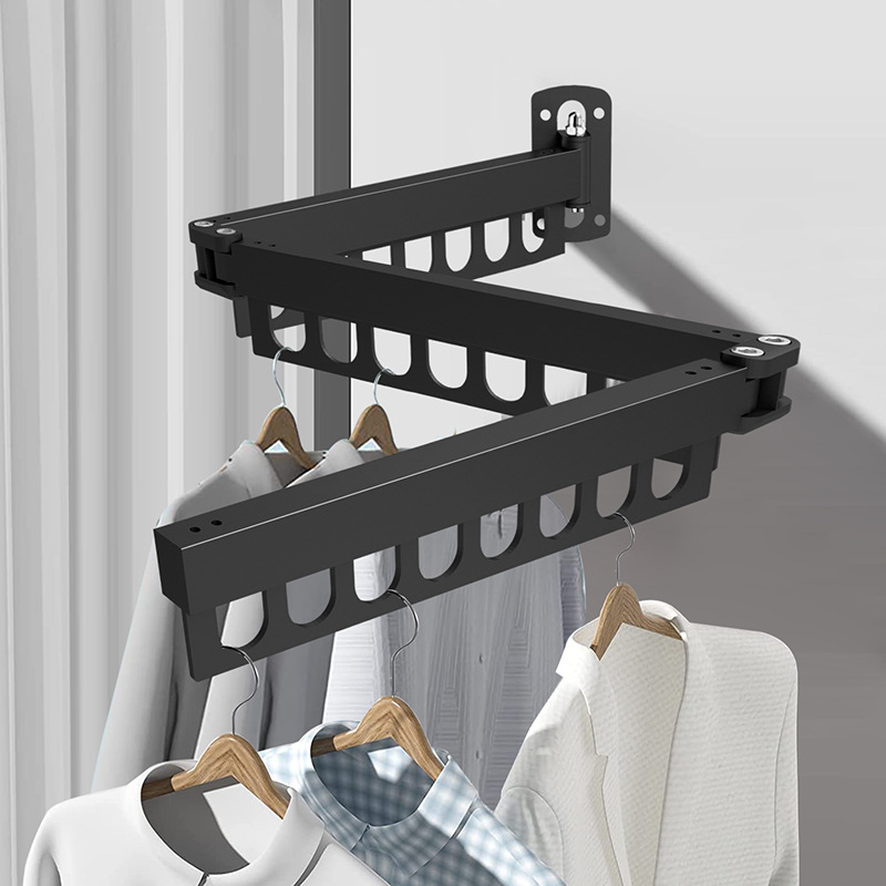 Transfronterizo espacio de aluminio plegable percha de ropa sin perforación doble balcón invisible percha de ropa retráctil colgada en la pared barra de ropa image 3