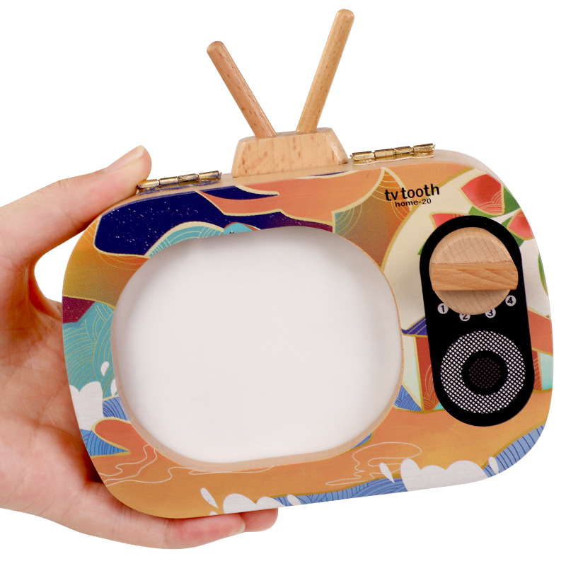 Pezón para niños Memorial caja de colección de reemplazo de dientes de niña caja de pezón de madera caja de almacenamiento de TV para niños Memorial