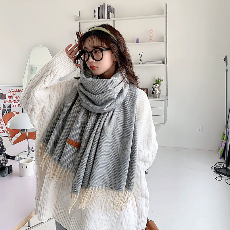 Leaves Warm Imitation Cashmere Fringed Scarf NSCM101079