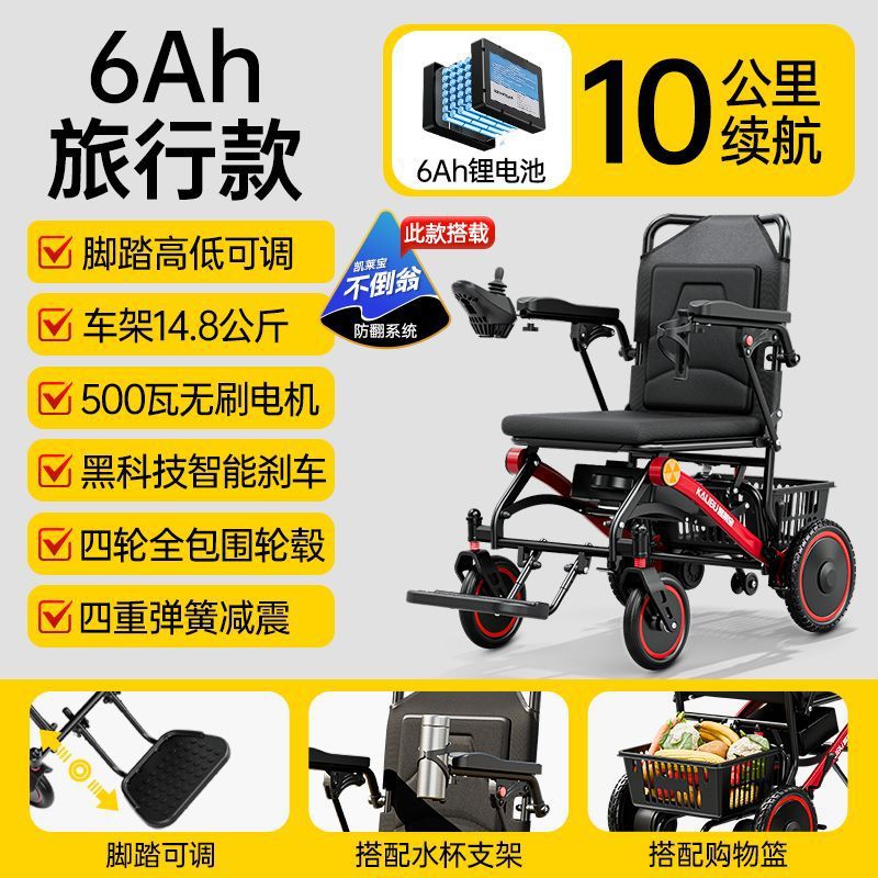 Universal Kelaibao New Electric Wheelchair Ultralight Smart Automatic Folding for Elderly and Disabled Portable Travel (Auto Parts and Accessories) - brushless-500w6a-lithium10km-rangeincludes-basket