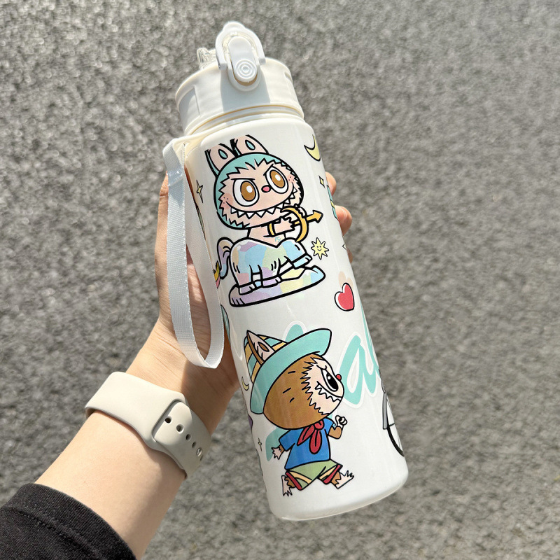 网红爆款labubu可爱儿童吸管杯高颜值学生带提绳拉布布水杯|undefined