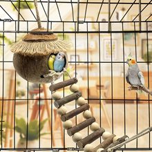 鸟窝椰子窝保暖椰子壳窝椰壳繁殖窝带爬梯玩具笼内造景用品批发