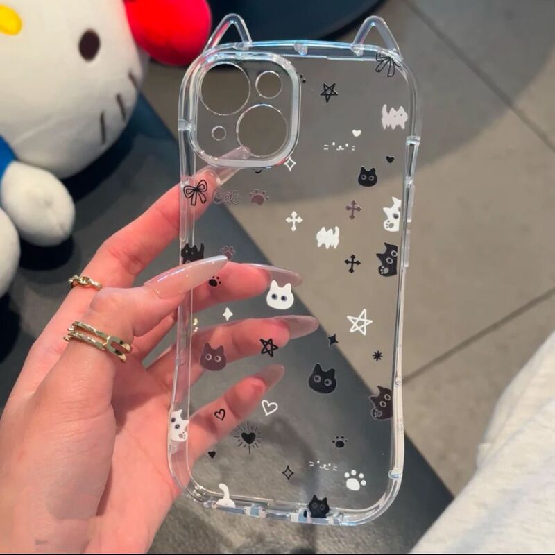 Kitten element cat for Apple 16 mobile phone case 16PROMAX cat ear mobile phone case 13 14 15 soft shell fine hole Kitten element cat for Apple 16 mobile phone case 16PROMAX cat ear mobile phone case 13 14 15 soft shell fine hole