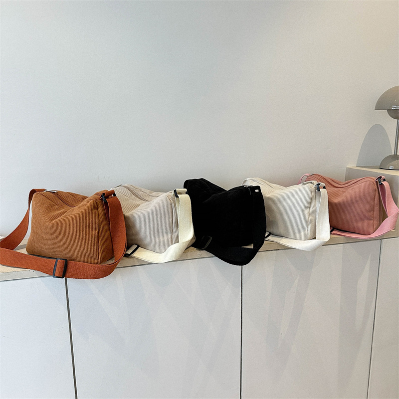 Estilo perezoso de pana casual estilo japonés artístico bandolera de un solo hombro elegante estudiante casual estilo coreano bolso de mano simple de las mujeres