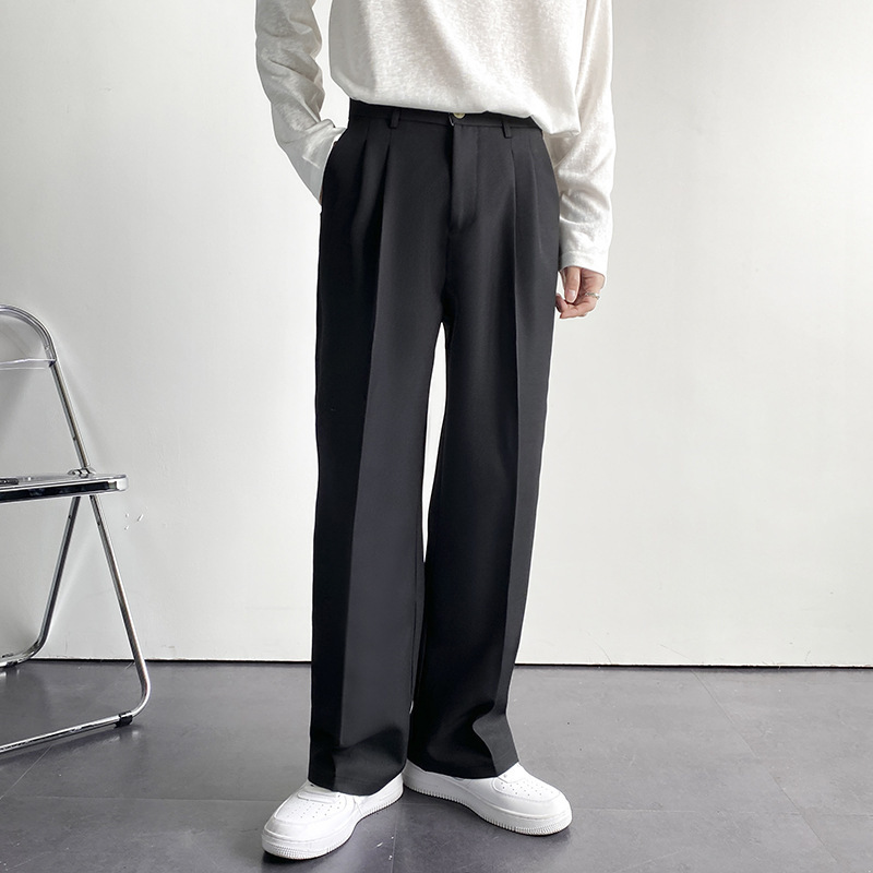 Primavera y otoño Corea del Sur celebridad de Internet drapeado pantalones de traje recto hombres sueltos coreano casual blanco Pantalones anchos pantalones de fregona