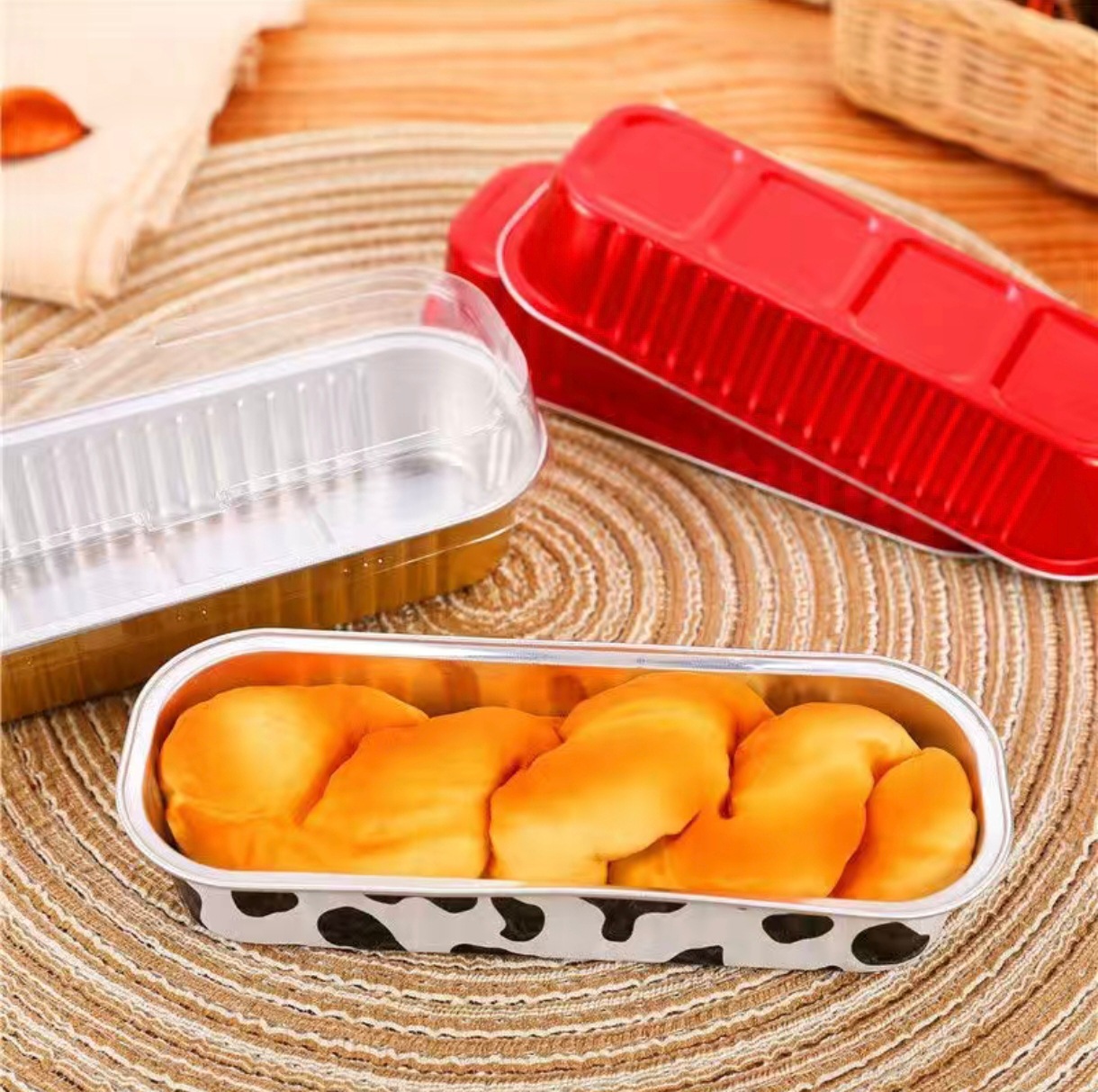 Caja de papel de aluminio grueso Caja de sushi rectangular gruesa desechable 200ML Caja de aluminio de durian horneado Caja de aluminio de tira larga