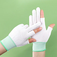 13針尼龍半指手套批發白色半截手套運動汽車採摘戶外工作工廠防護